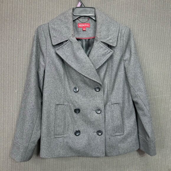 Merona Womens Grey Wool Blend Peacoat L - Picture 1 of 7